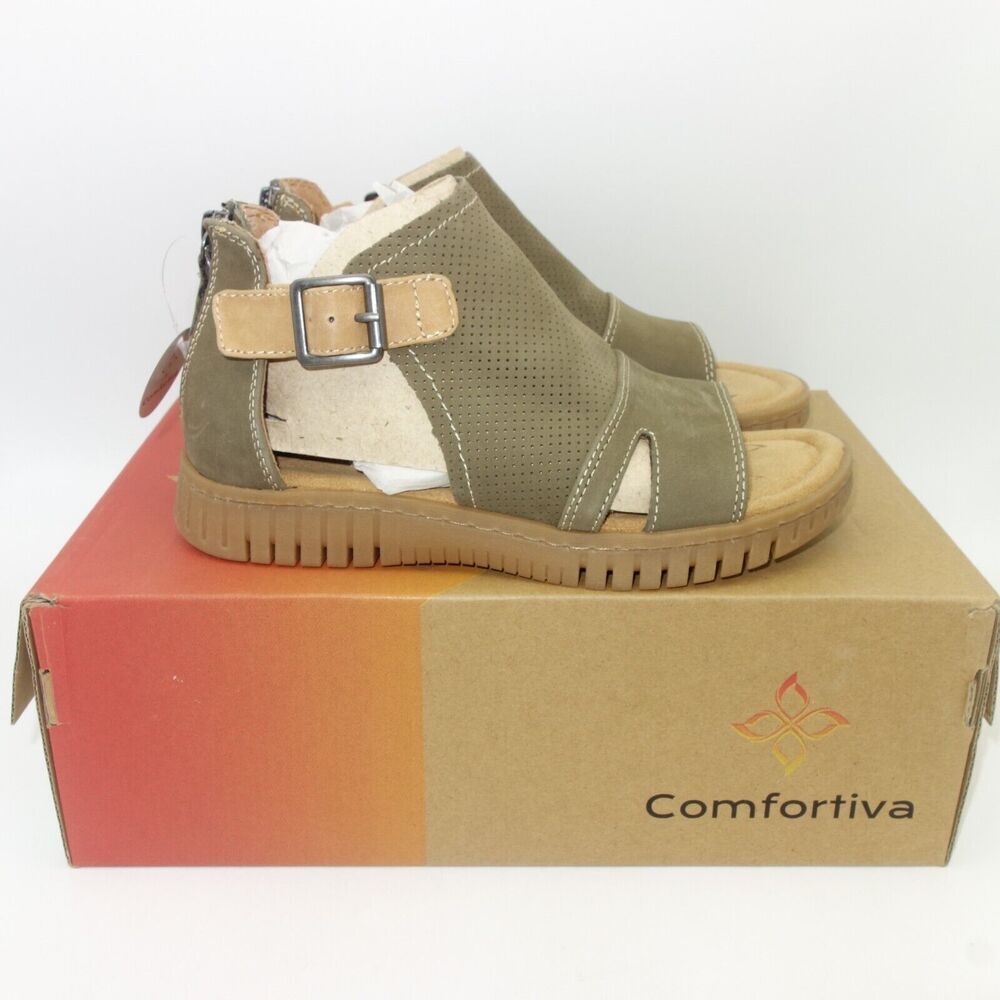 NEW COMFORTIVA Cerstin Leather Sandal Shoes Olive Green Women's Size 6 Wide - Picture 5 of 9
